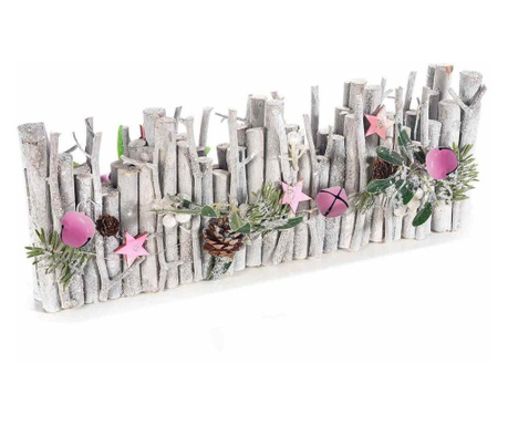 Gard decorativ de mesteacan cu conuri de pin si leduri 100x18 cm