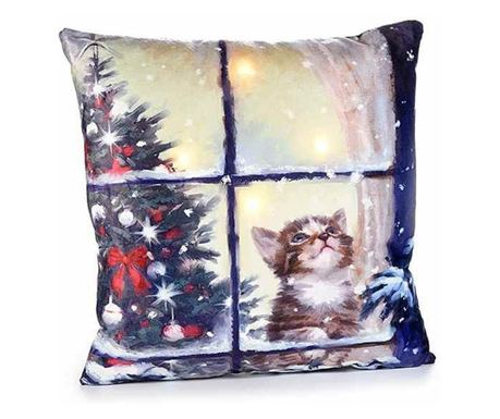 Perna din textil cu leduri model Pisica 45x45 cm - Vivre.ro