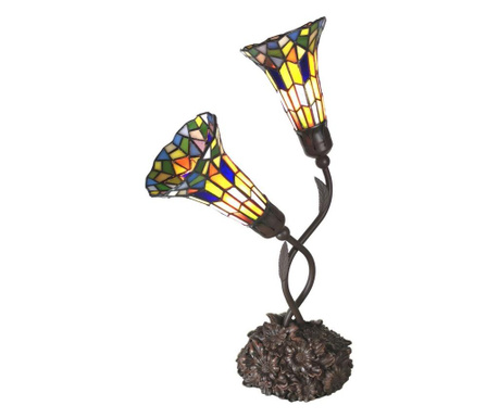 Barna polirezin talpú lámpa Tiffany üvegbúrával 46x28x63 cm