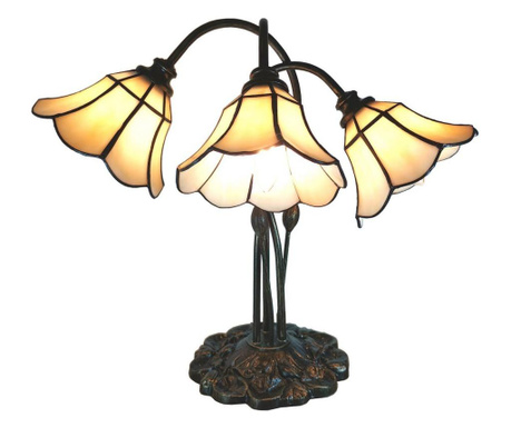 Настолна лампа Основа от От Полирезин Черен с патина Кафяво И Абажур От стъкло Tiffany 46x28x63 См  0