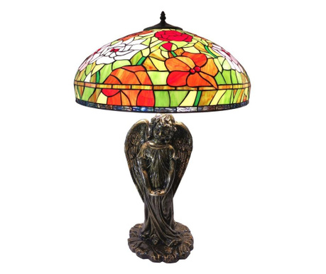 Настолна лампа с Основа от От Полирезин Кафяво И Абажур От стъкло Tiffany Ø 57x83 См  0