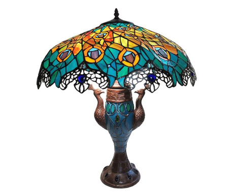Настолна лампа с Основа от От Полирезин Кафяво И Абажур От стъкло Tiffany Ø 56x68 См  0
