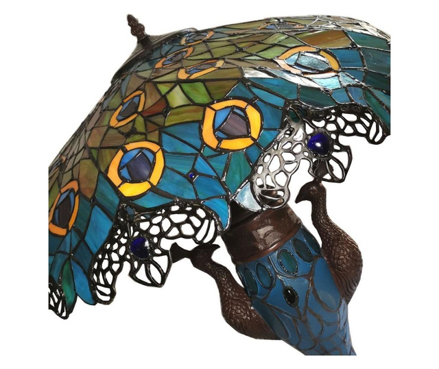 Veioza cu baza din polirasina maro si abajur din sticla Tiffany Ø 56x68 cm  0