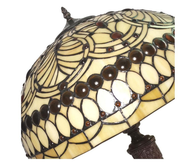 Настолна лампа с Основа от От Полирезин Кафяво И Абажур От стъкло Tiffany Ø 46x62 См  0