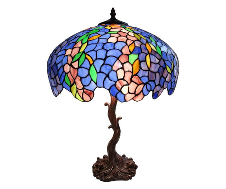 Настолна лампа с Основа от От Полирезин Кафяво И Абажур От стъкло Tiffany Ø 43x61 См  0