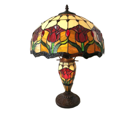 Настолна лампа с Основа от От Полирезин Кафяво И Абажур От стъкло Tiffany Ø 41x57 См  0