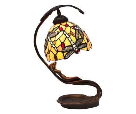 Настолна лампа с Основа от От Метал Кафяво И Абажур От стъкло Tiffany 28x20x40 См  0