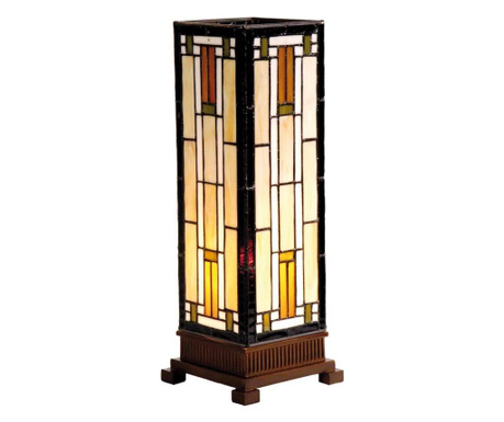 Настолна лампа с Основа от От Полирезин Кафяво И Абажур От стъкло Tiffany 12x12x35 См Clayre & Eef  0