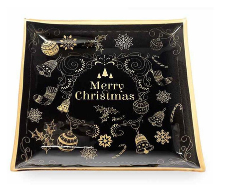 Božični krožnik iz črno zlatega stekla 25x25 cm