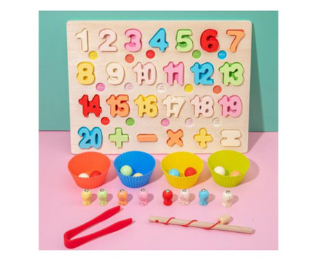 Joc tip Montessori 3 in 1, Fishing Beads, invata Cifrele si Matematica