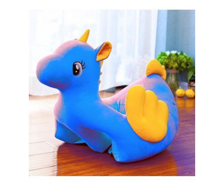 Fotoliu pentru bebe din plus cu spatar si suport de picioare - Unicorn Albastru