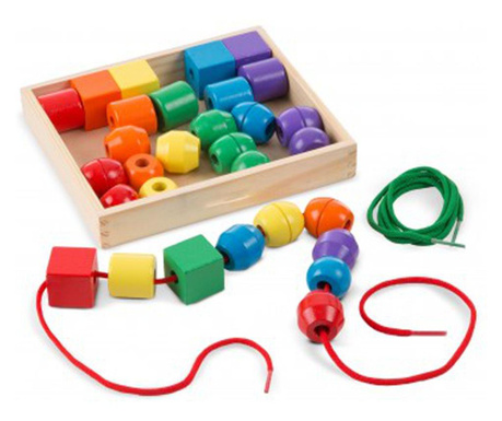 Joc de snuruit formele Curcubeu, din lemn - Rainbow Lacing Beads