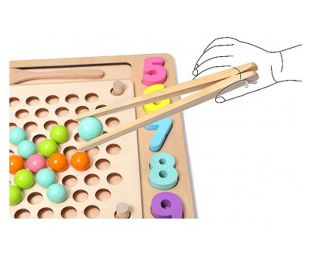 Joc Montessori de dexteritate si pescuit 4 in 1, Fishing Beads, din lemn