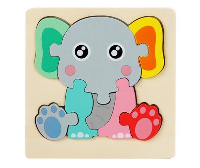 Puzzle 3D mini pastel, 12 modele, din lemn