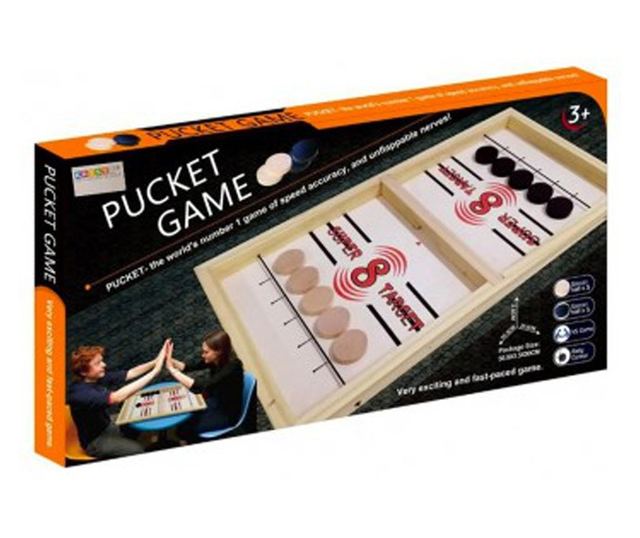 Joc Pucket Game, Hokey Slide, Foosball, din lemn, 55,5 x 28,5 cm