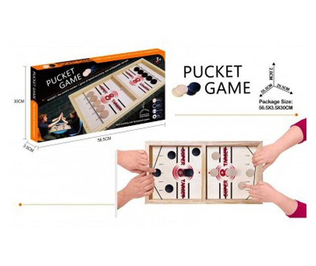Joc Pucket Game, Hokey Slide, Foosball, din lemn, 55,5 x 28,5 cm