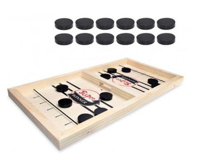 Joc Pucket Game, Hokey Slide, Foosball, din lemn, 55,5 x 28,5 cm