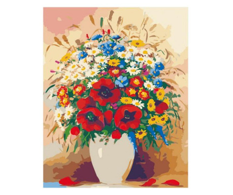 Tablou 278 picteaza dupa numere, flori de camp in vaza, 40x50 cm