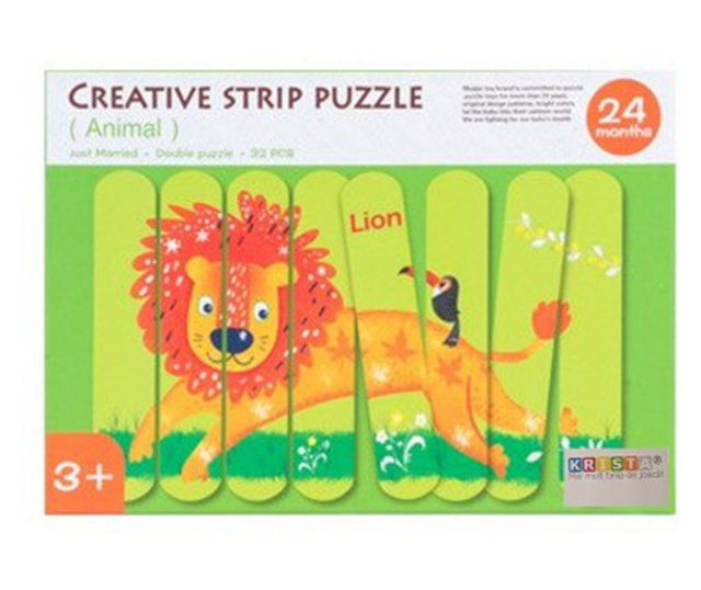 Puzzle cu piese betisoare din lemn, Creative Puzzle Stripes, Animale Salbatice