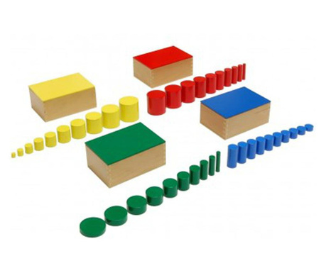 Set 4 cutii Cilindri din lemn Montessori