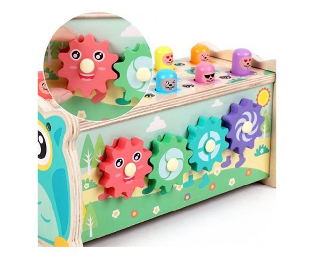 Jucarie din lemn 4 in 1 Banc de lucru cu ciocanel Multifunctional Hamster