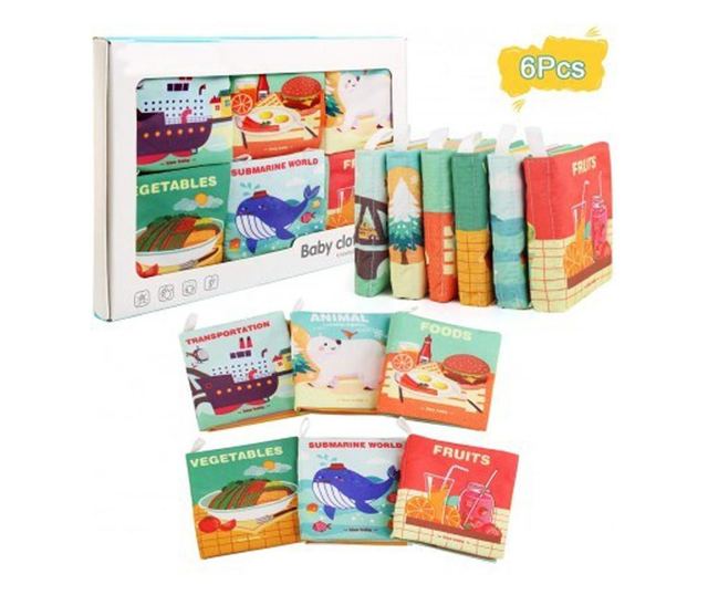 Set 6 carti senzoriale textile pentru bebelusi