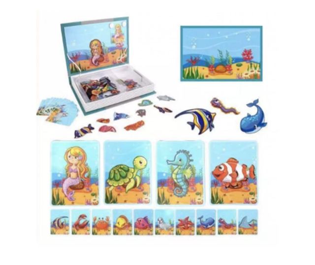 Carte cu 14 Puzzle Magnetic Magia Creaturilor Marine, 61 piese