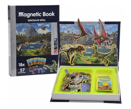 Carte cu 18 Puzzle Magnetic Lumea Dinozaurilor, 57 piese