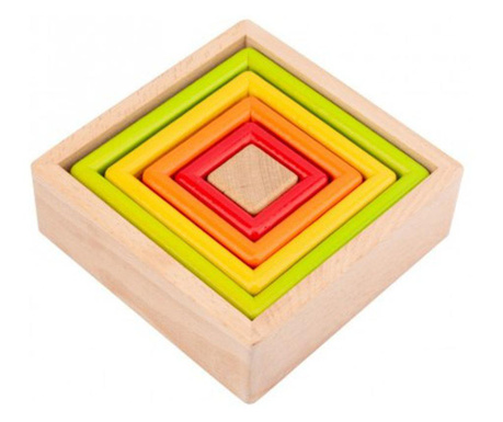 Joc de tip Montessori cu Forme Patrat de stivuire din lemn Curcubeu