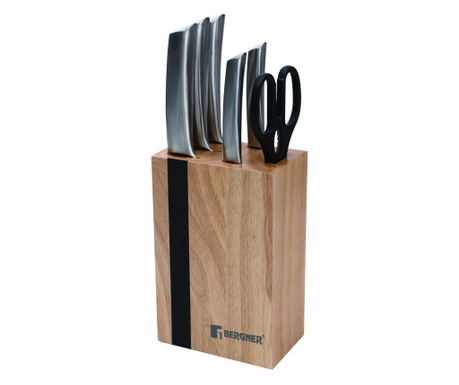 Комплект 5 ножа, кухненски ножици и блок Keops Steel