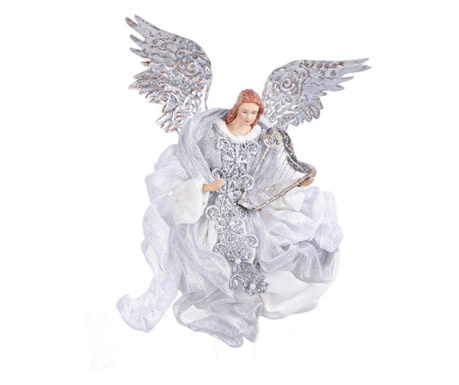 Figurina Inger din polirasina argintie si textil alb Fastoso 20x10x28 cm
