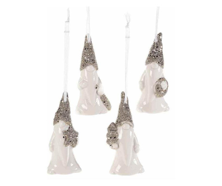 Set 4 ornamente brad din portelan alb model Mos Craciun 4x3x9 cm  0