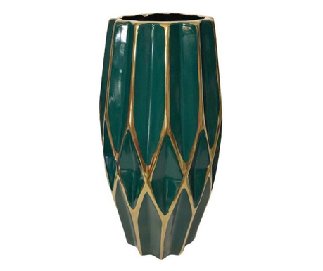 Тъмнозелена ваза със златни очертания 20 см
