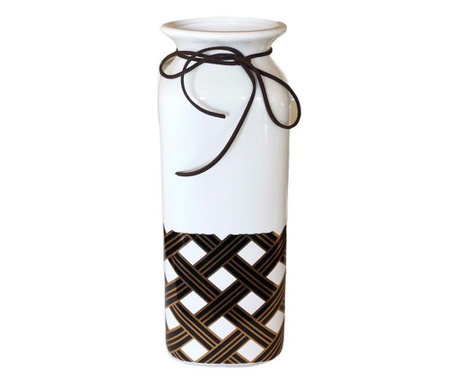 Бяла ваза с велурена панделка  26 см