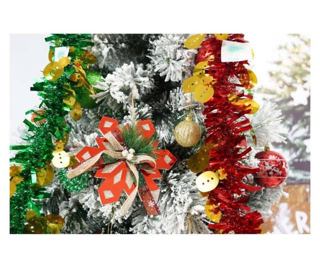 Set brad artificial de Craciun si elemente decorative, nins, decorat cu conuri pin, pentru interior/exterior, inaltime 210 cm, d