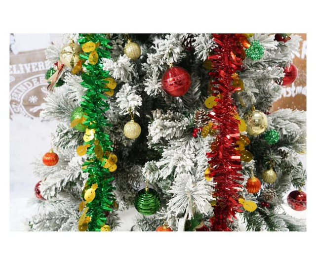 Set brad artificial de Craciun si elemente decorative, nins, decorat cu conuri pin, pentru interior/exterior, inaltime 210 cm, d