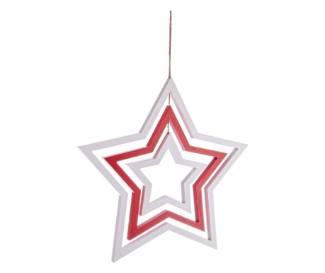 Vörös fehér fából készült függő dekoráció Csillagmodell 48x2x50 cm