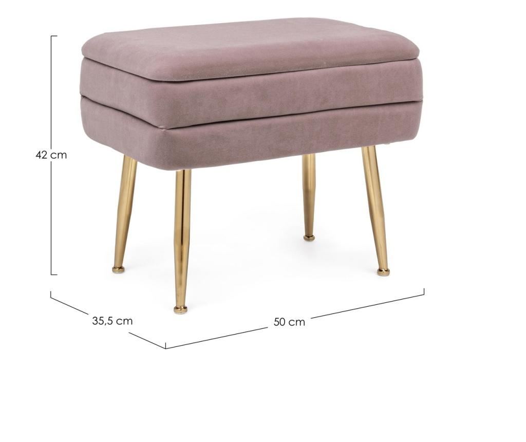 Pavlina 50 cm x 34,5 cm x 42 h Otomanska klupa s zlatnim željeznim nogama i ljubičastom baršunastom presvlakom - 5