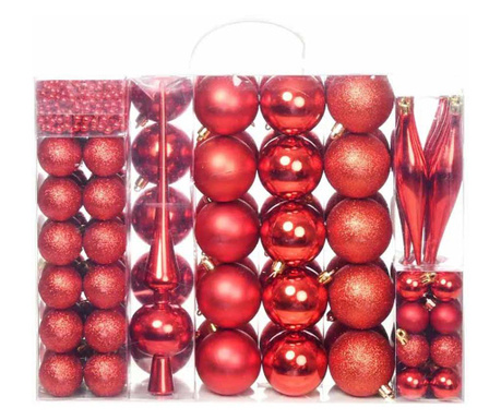 Set ornamente de brad, 112 piese - Rosu