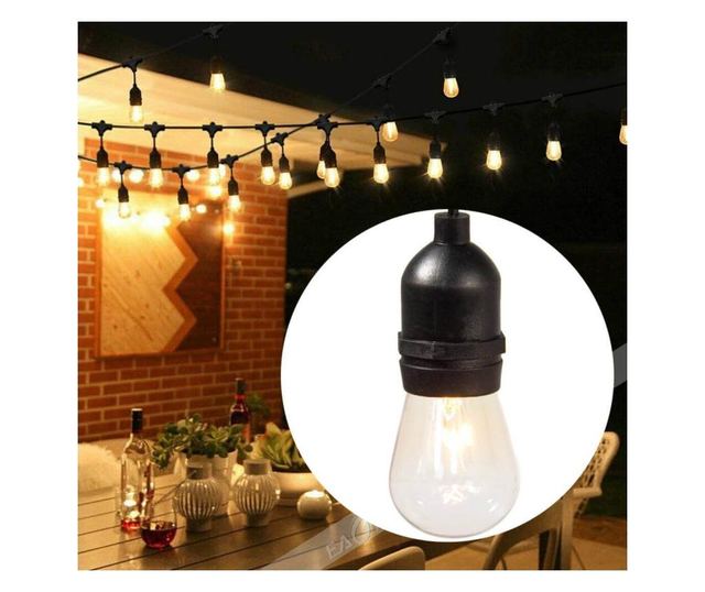 Ghirlanda luminoasa decorativa impermeabila, cu 15 becuri LED soclu E27, 14,6 m - Alb cald