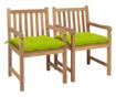 Градински столове с яркозелени възглавници, 2 бр., Масивно тиково дърво thumbnail 1