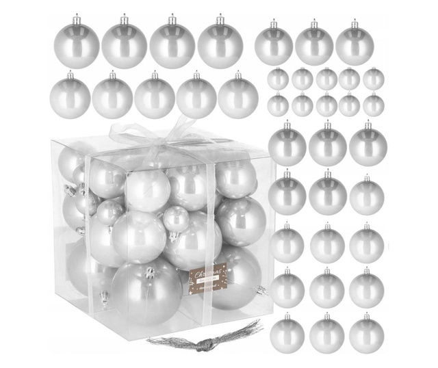 Set globuri de Craciun Sersimo, 37 bucati, 3-8cm, argintiu