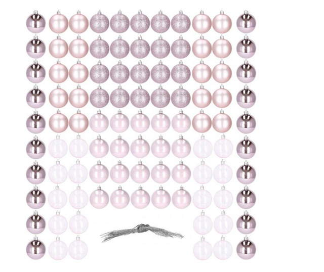 Set globuri de Craciun Sersimo, 100 bucati, 6cm, roz