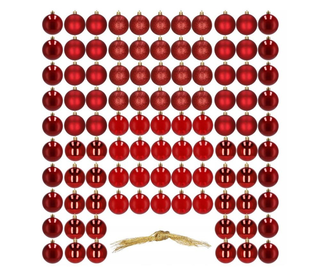 Set globuri de Craciun Sersimo, 100 bucati, 6cm, rosu