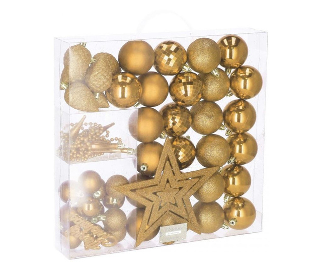 Set globuri si decoratiuni de Craciun Sersimo, 51 piese, diverse dimensiuni, auriu