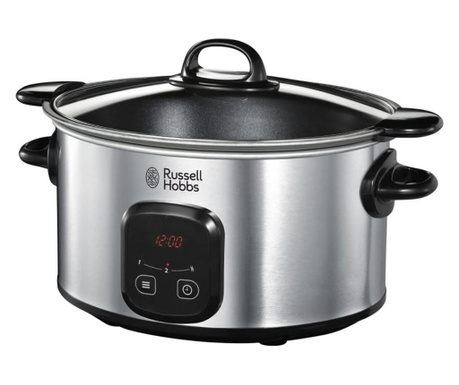 Slow cooker Russell Hobbs MaxiCook 22750-56, 6 L, 3 setari, Oala detasabila, Control digital, Inox