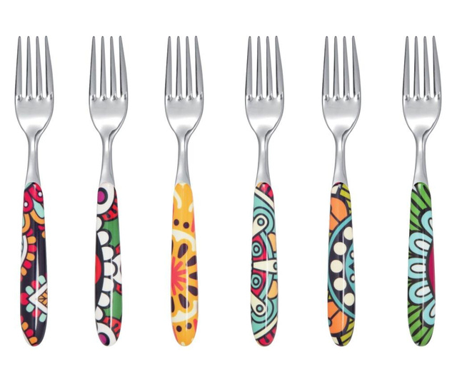 Set tacamuri 24 piese Excelsa, Mandala Etno, inox, multicolor