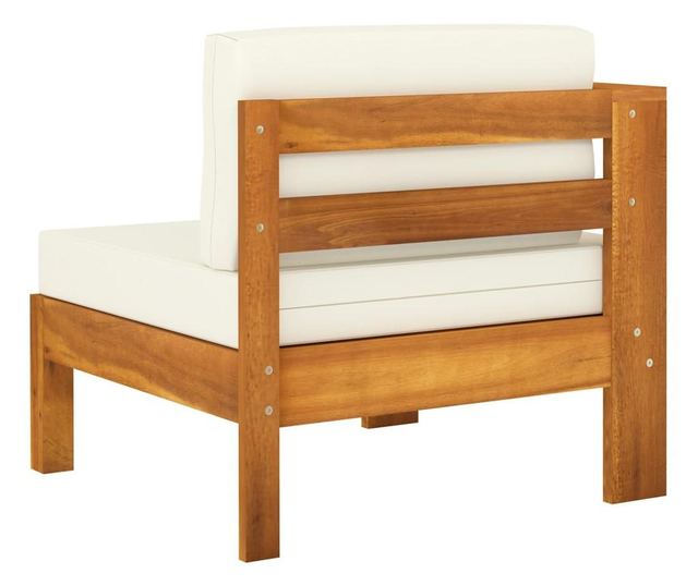 Градински комплект с възглавници Бяло/Кремаво, 8 части, Масивна акациева дървесина