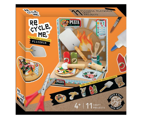 Kit educativ de asamblare DIY "Construieste-ti propria pizzerie" din materiale reciclate