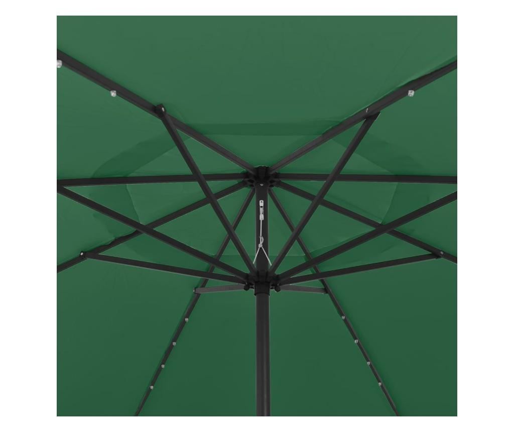 Външен чадър за слънце, LED и метална стойка, зелен, 400 см - 4